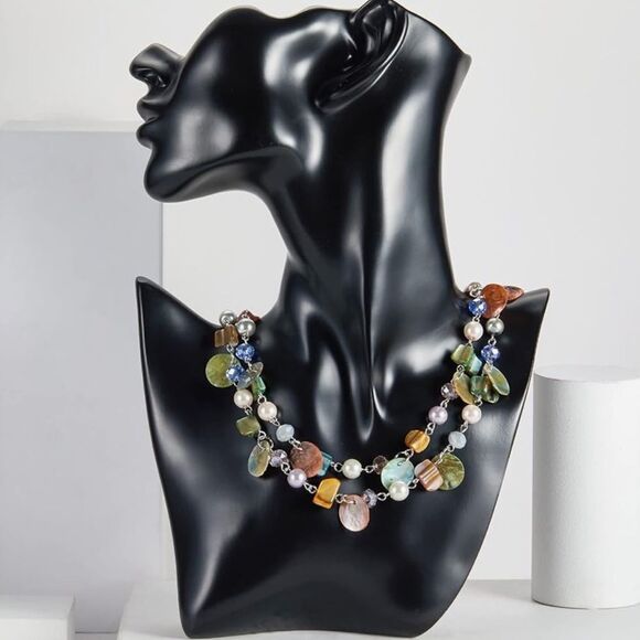 Sea Shell Beaded Chunky Layered Chunky Boho  Statement Necklace - Picture 3 of 4